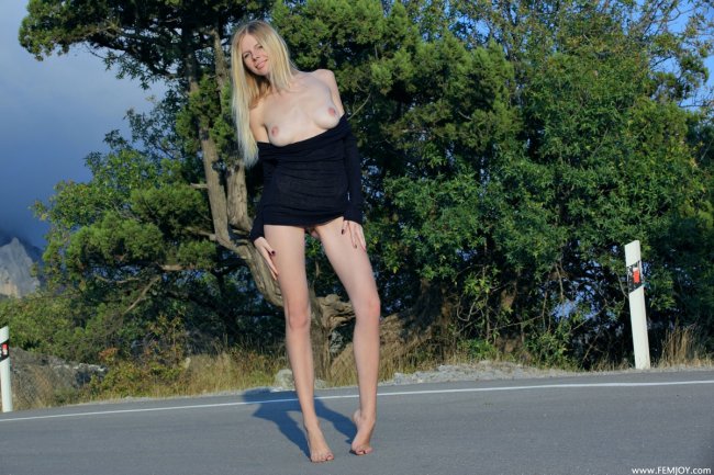 Блондинка путешествует автостопом