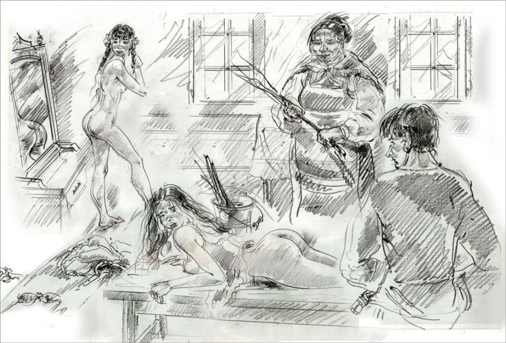 Порка розгами по голому заду