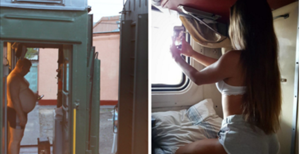 Женщина раздевается в поезде