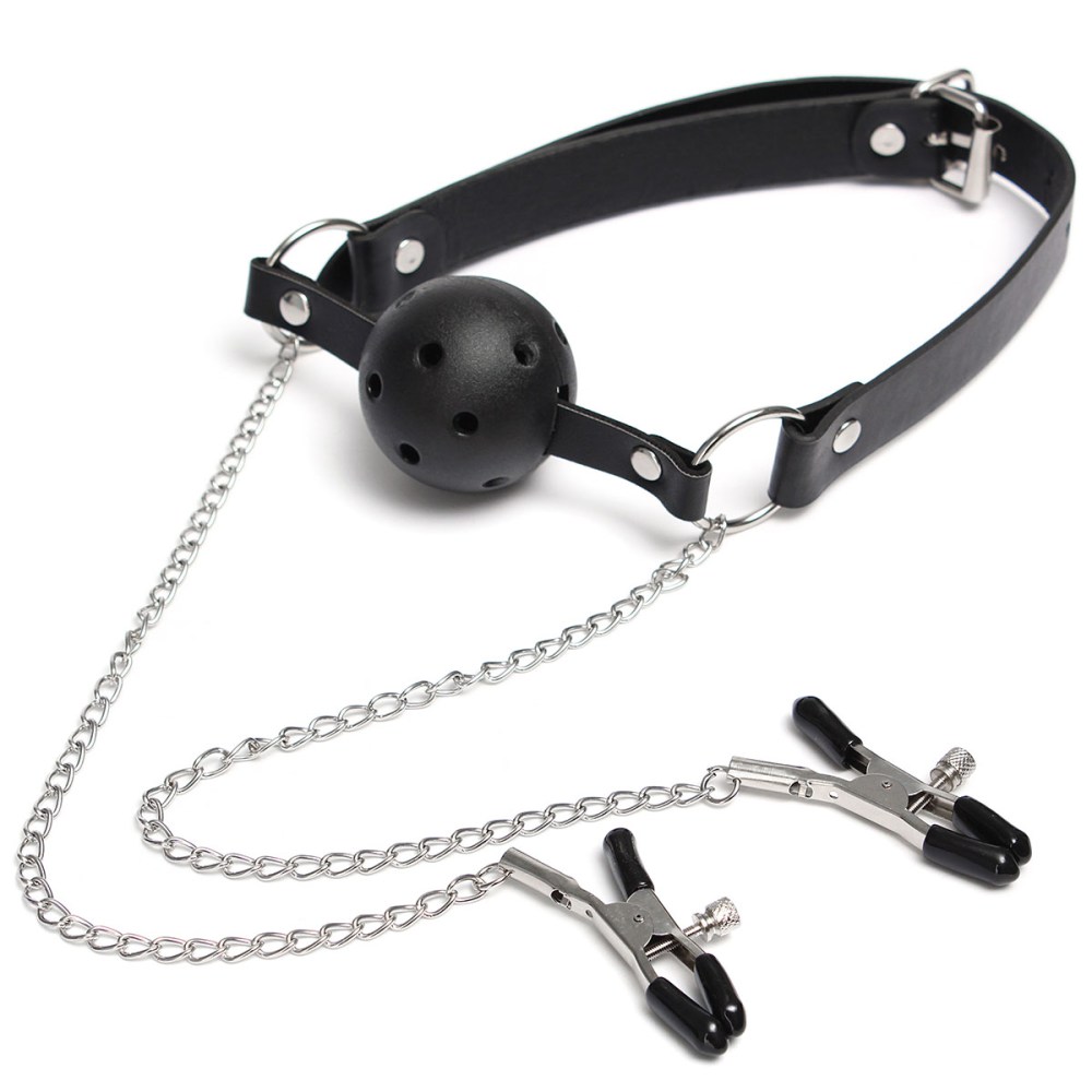 O-products кляп с зажимами для сосков equine Silicone bit gag with nipple Clamps